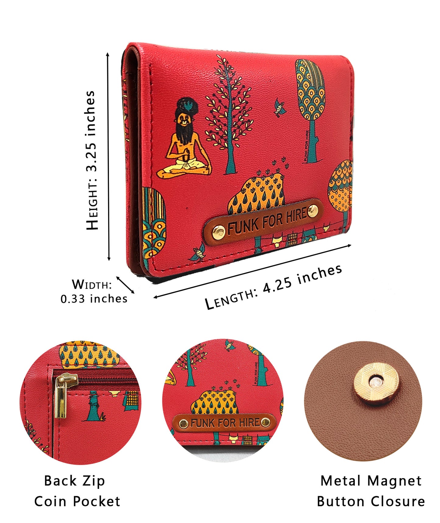 Tree Printed Red Pocket Wallet