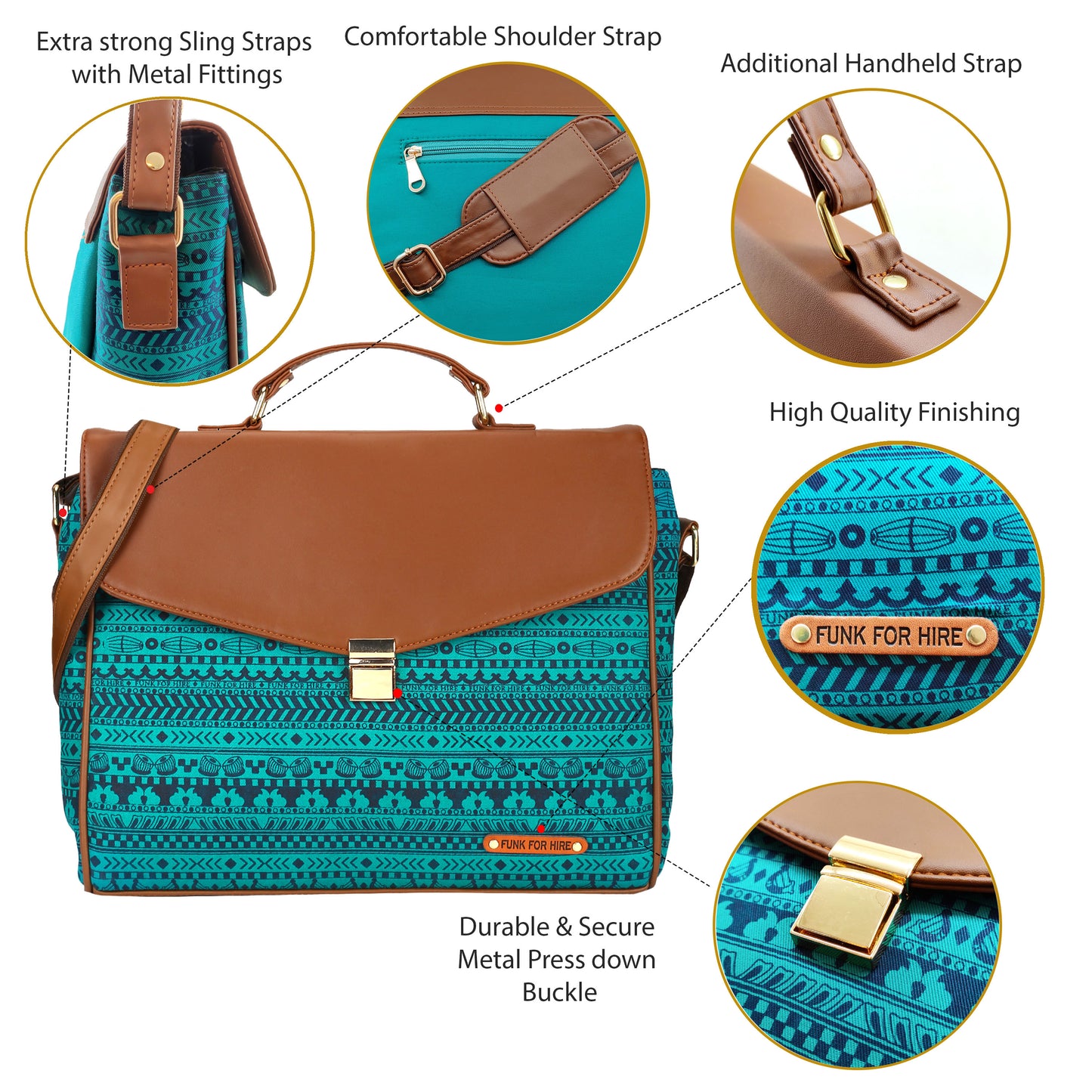 Music Border printed Laptop Work Bag 13.3 inch Turquoise