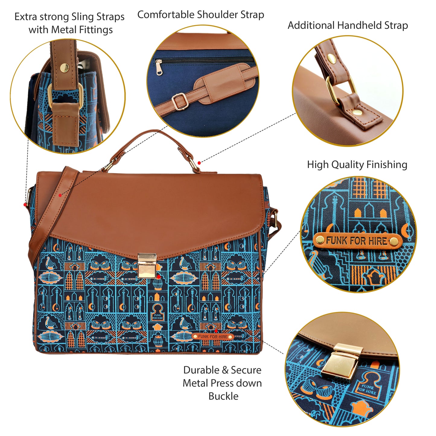 Music Wall printed Laptop Work Bag 13.3 inch Navy