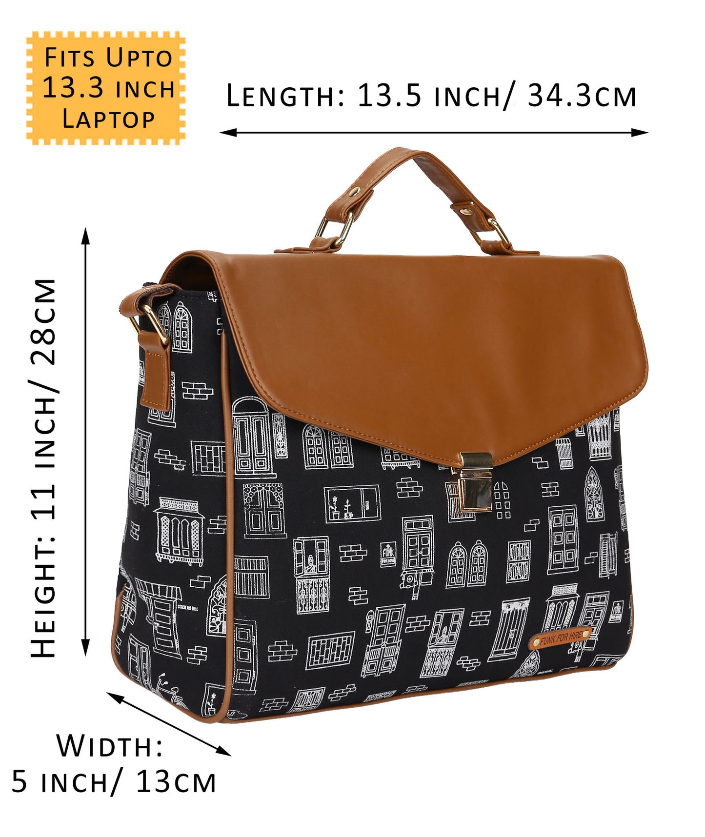 Wall printed Laptop Work Bag 13.3 inch Black