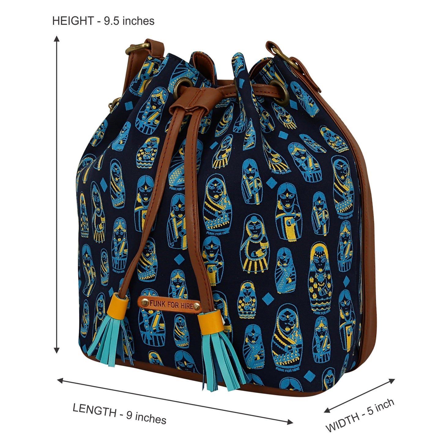 Doll Printed Drawstring Sling Bag Navy Blue