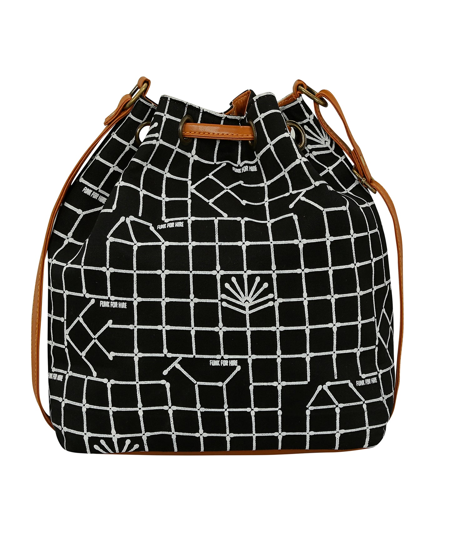 Match Checks Drawstring Sling Bag Black