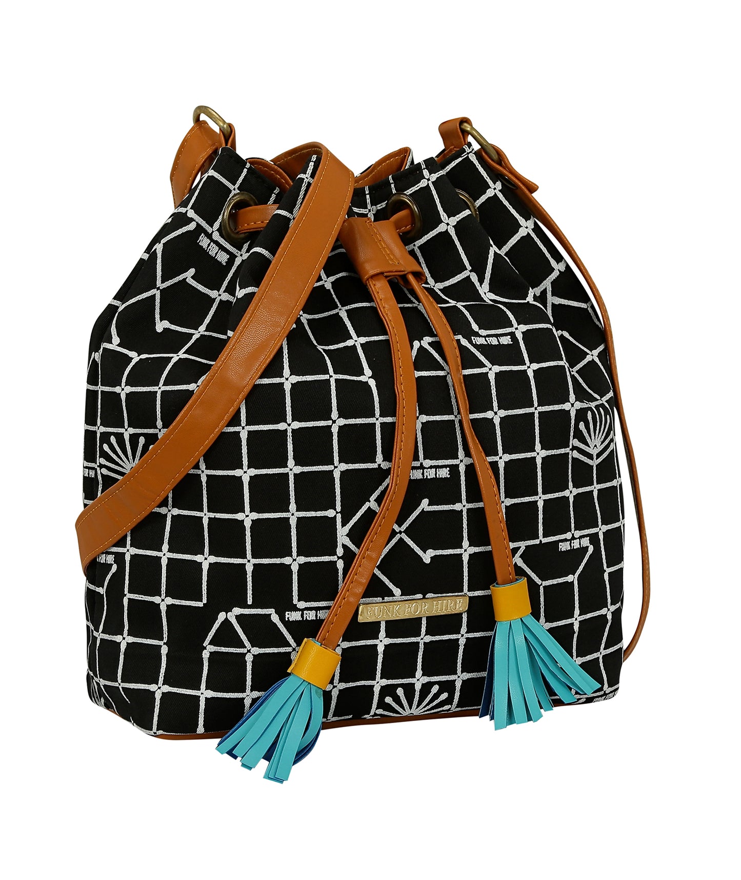 Match Checks Drawstring Sling Bag Black