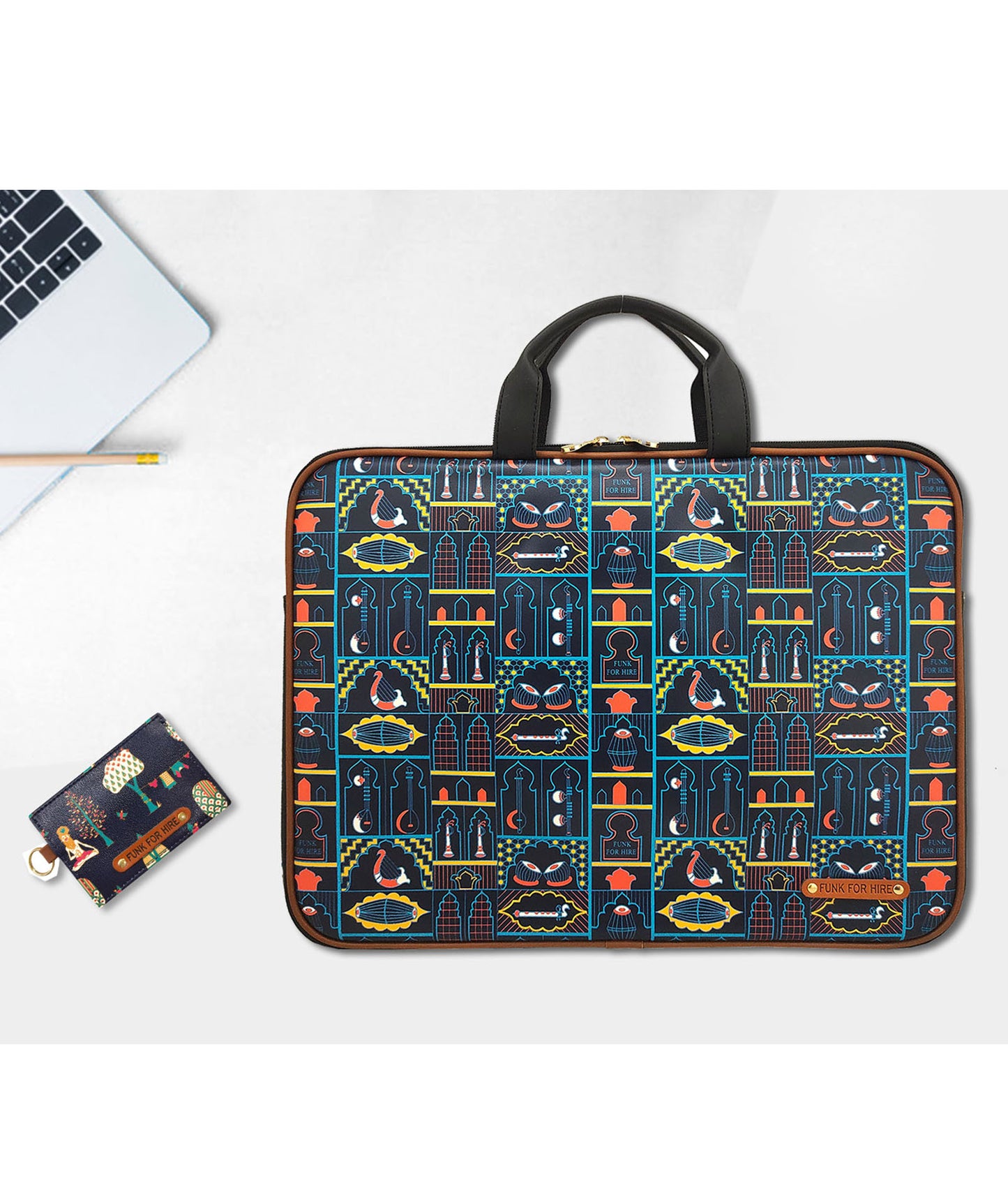 Combo Offers : Music Wall Laptop Navy Sleeve & Tree Card Navy Wallet