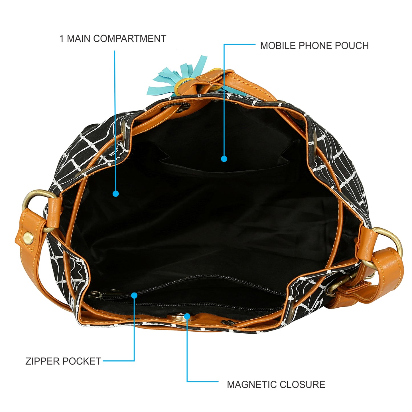 Match Checks Drawstring Sling Bag Black