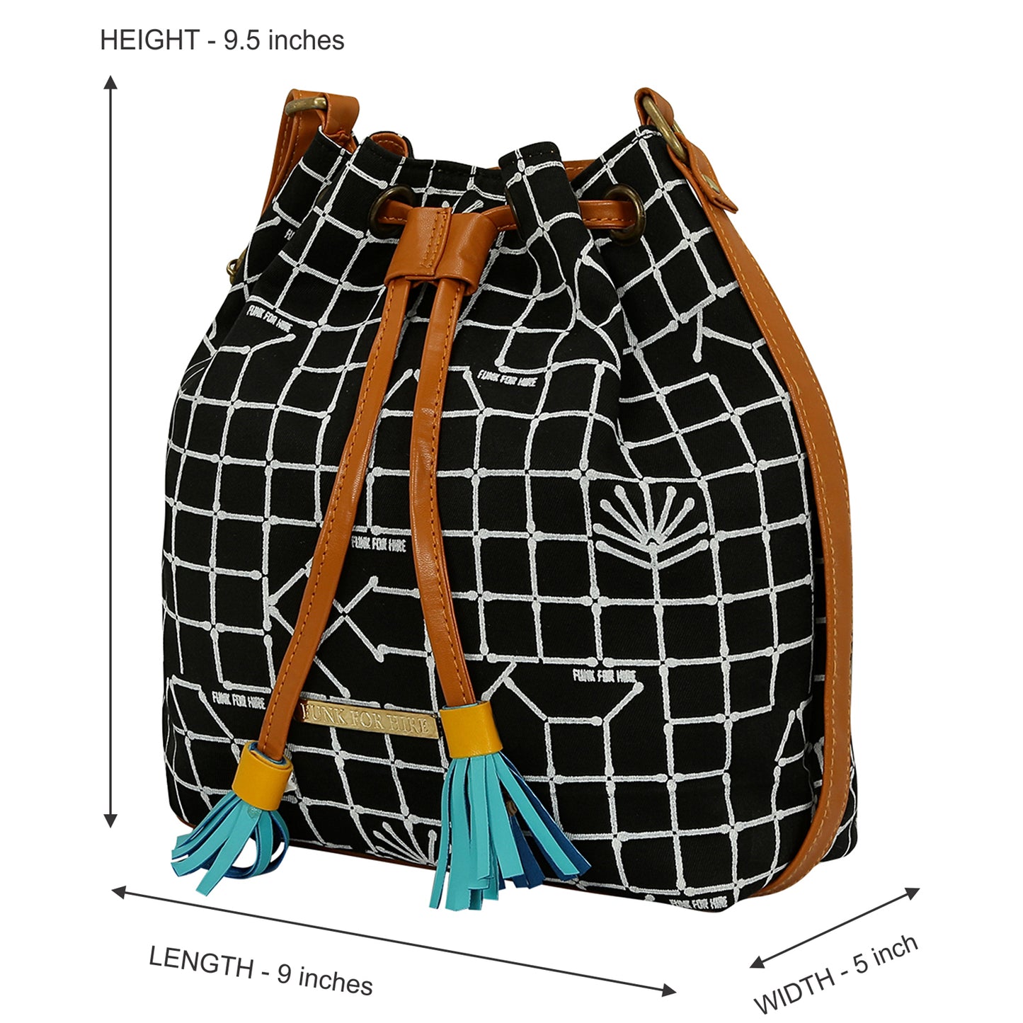 Match Checks Drawstring Sling Bag Black