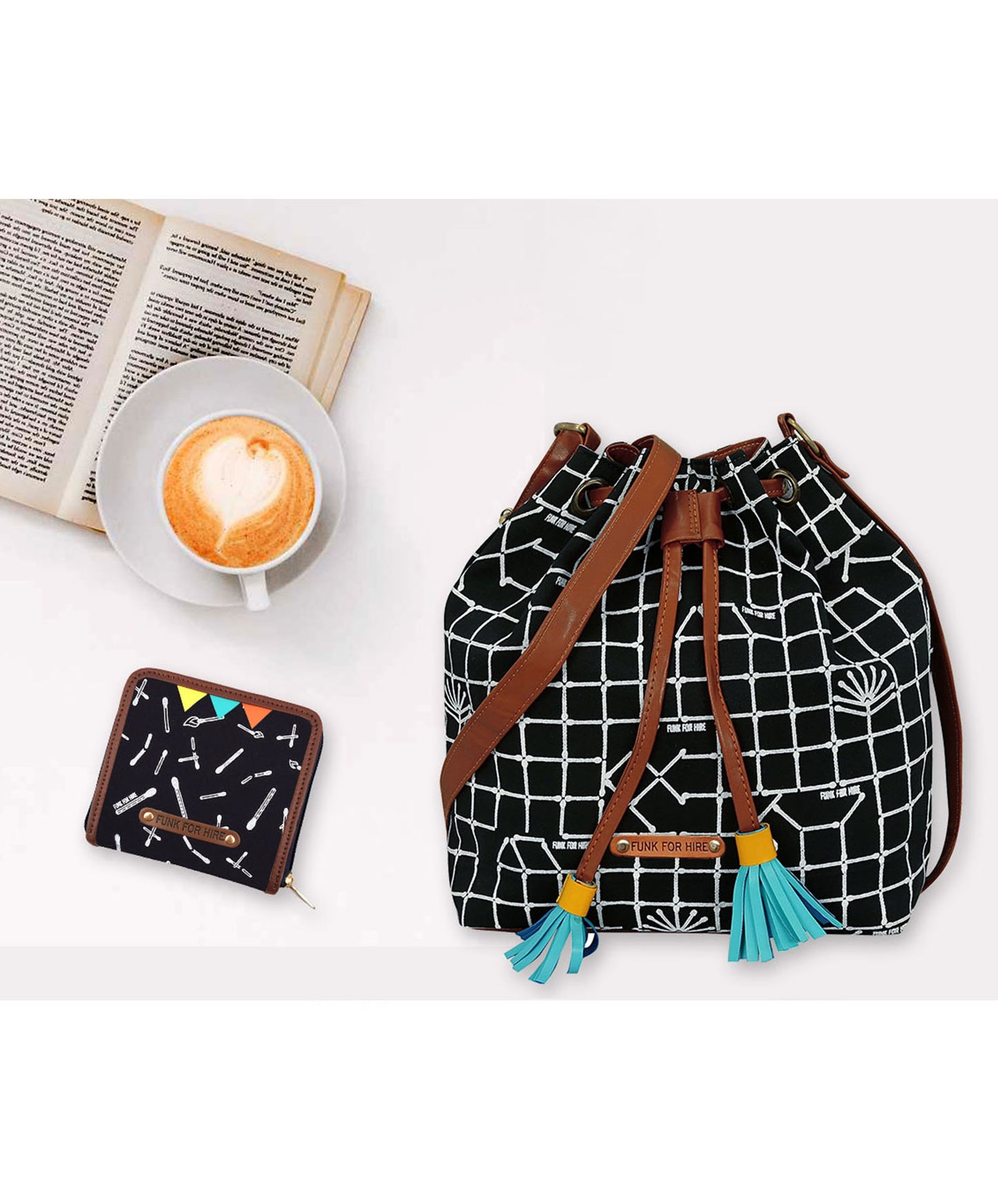 Combo Offers : Match Checks Drawstring Bag & All over Match Square Navy Wallet