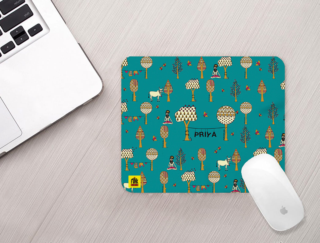 Personalized Tree Printed Teal Anti-slip Mouse Pad