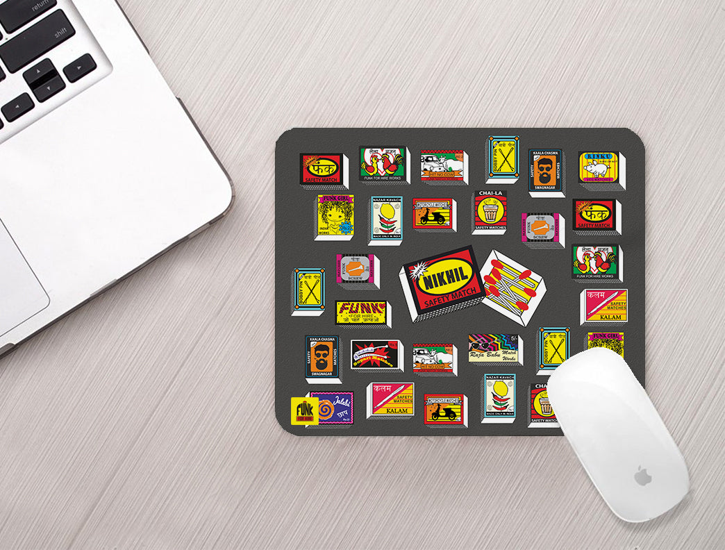Personalized Match Box Collage Printed Grey Anti - Slip Mouse Pad