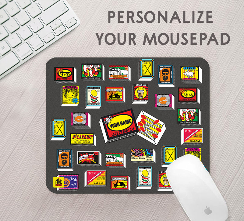 Personalized Match Box Collage Printed Grey Anti - Slip Mouse Pad