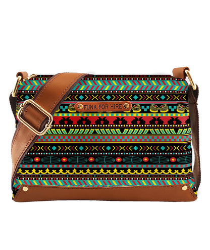 Music Border Printed Faux Leather Box Sling Bag Black