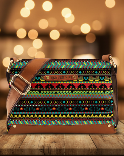 Music Border Printed Faux Leather Box Sling Bag Black