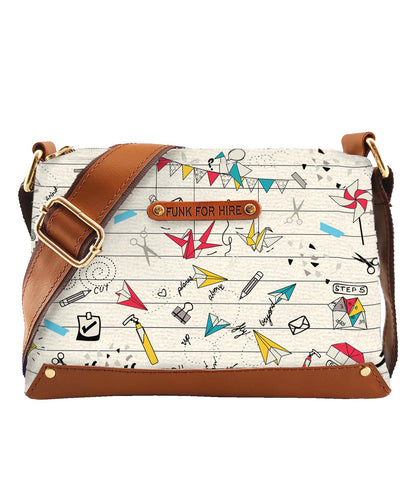 Origami Printed Faux Leather Box Sling Bag White