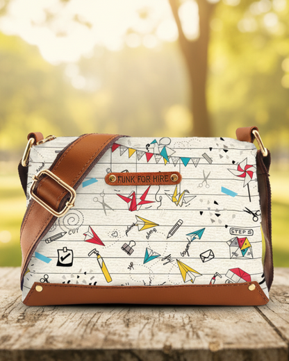Origami Printed Faux Leather Box Sling Bag White