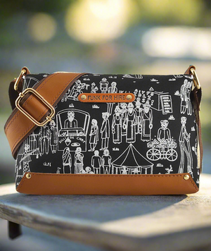 Mela Printed Canvas Box Sling Bag Black