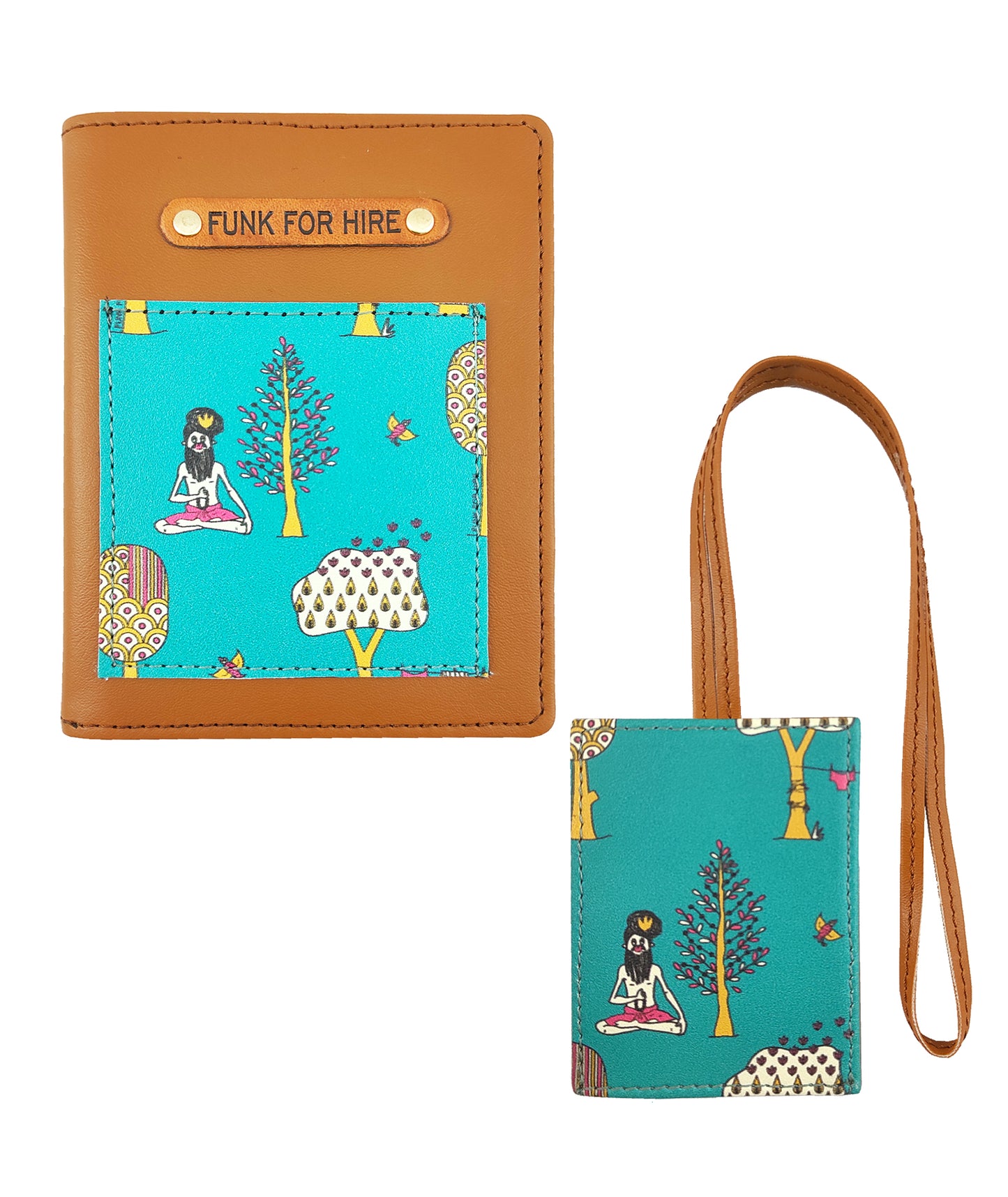 Tree printed Leatherette Passport Case with Luggage Tag