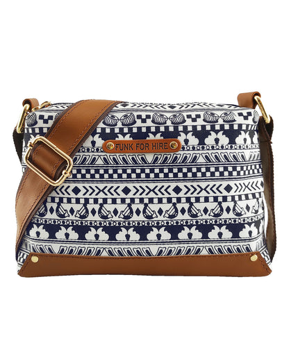 Music Border Printed Canvas Box Sling Bag  White