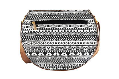 Music Border Round Sling Bag White& Black