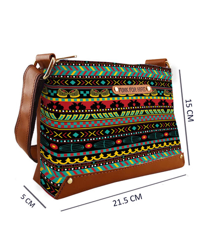 Music Border Printed Faux Leather Box Sling Bag Black