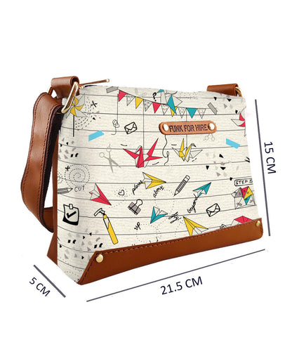 Origami Printed Faux Leather Box Sling Bag White