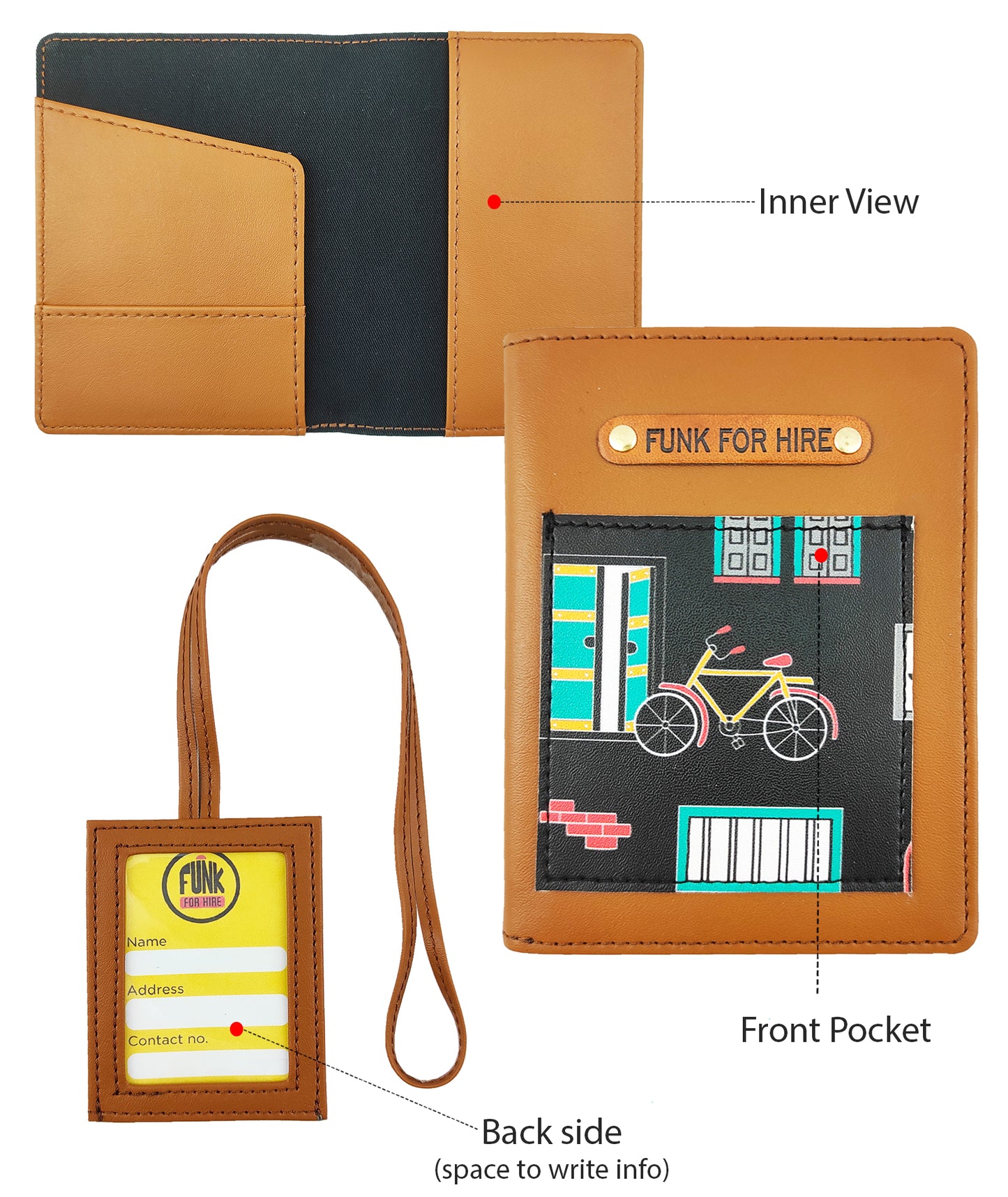 Wall printed Leatherette Passport Case with Luggage Tag