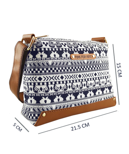 Music Border Printed Canvas Box Sling Bag  White
