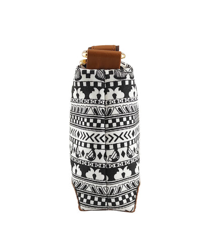 Music Border Printed Canvas Box Sling Bag  White