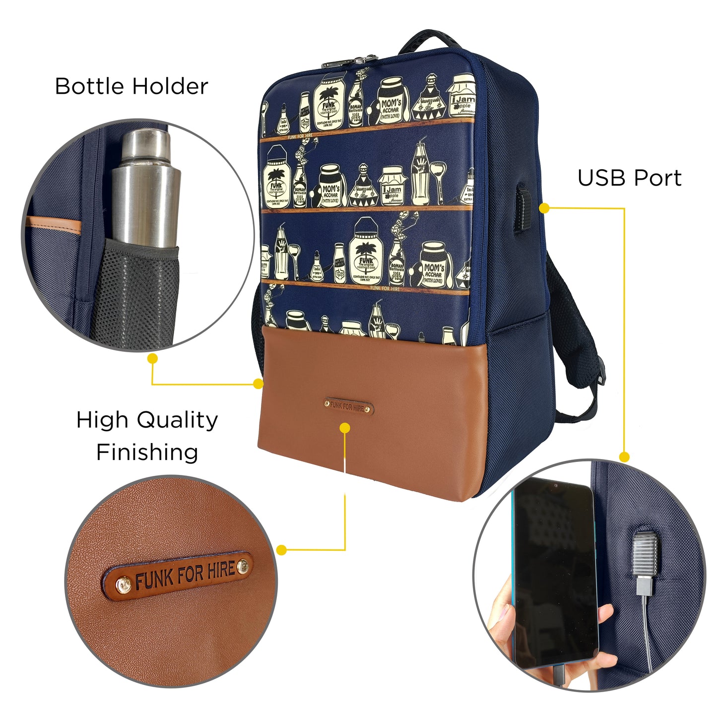 Backpack Bottle Navy and Brown