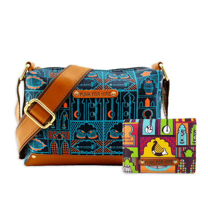 💥Combo Offers : Music Wall Box Navy Sling Bag & Purple Pocket Wallet