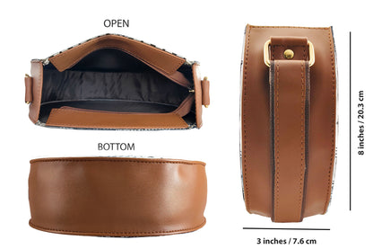 Music Border Round Sling Bag White& Black