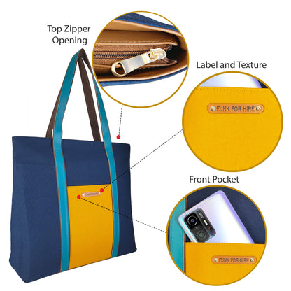 Tote Handbag Plain Navy 13.3"