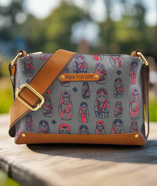 Doll  Printed Canvas Box Sling Bag Gray