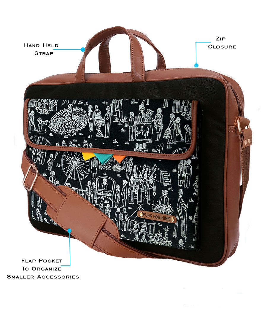 Combo Offers : Mela One Pocket Laptop Black Bag & Loop Multicolour Wallet