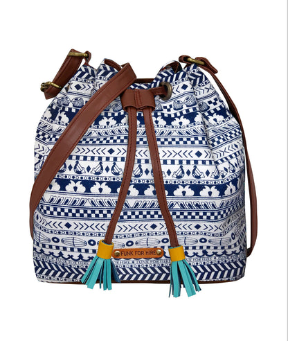 Music Border Drawstring Sling Bag White