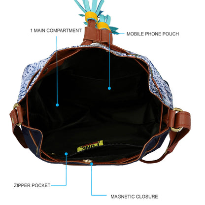 Music Border Drawstring Sling Bag White