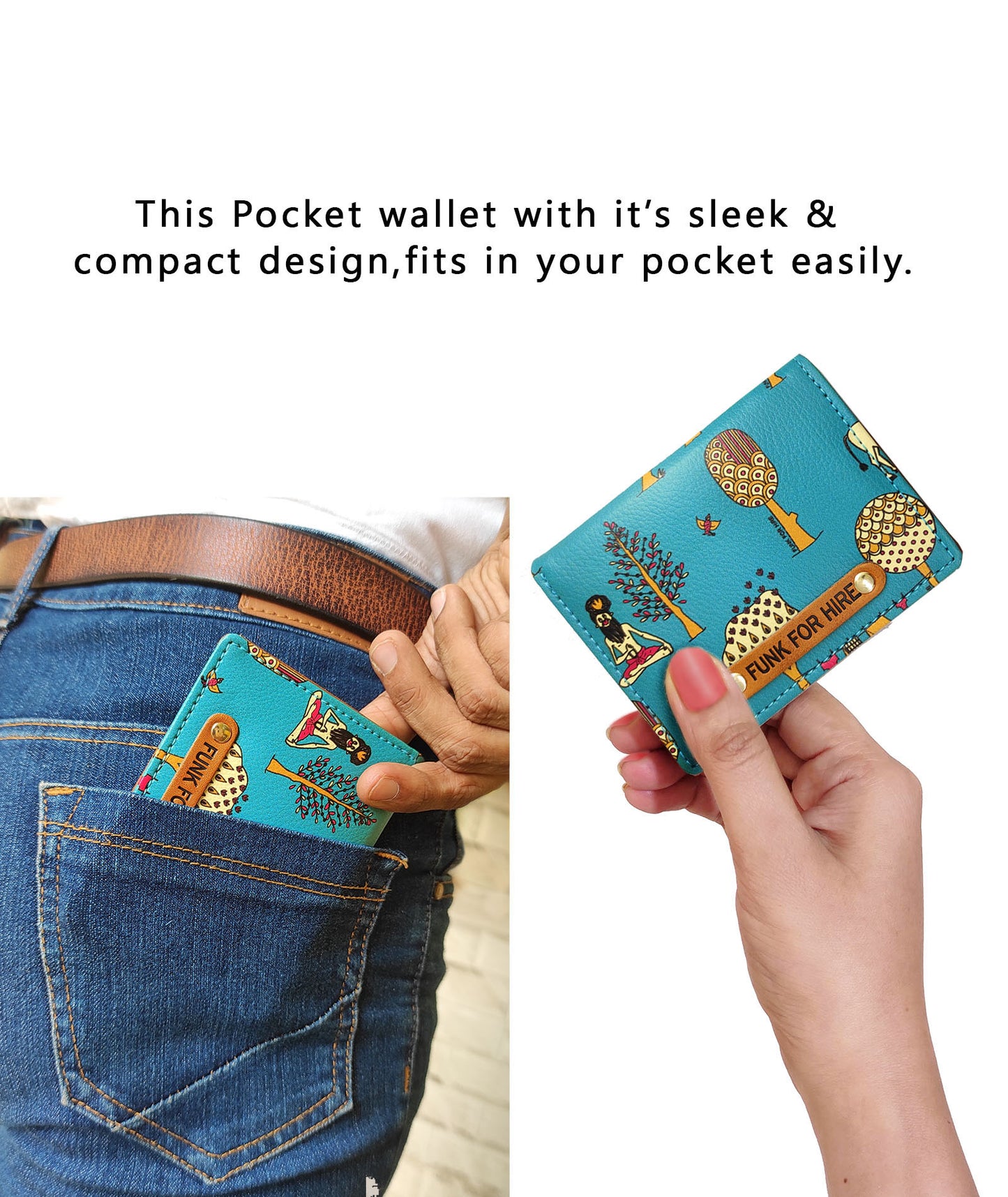 Tree Printed Teal Pocket Wallet