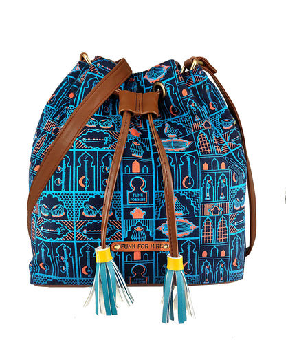 💥Combo Offers : Music Wall Drawstring Sling Bag Navy & Beige Zip Pocket Wallet