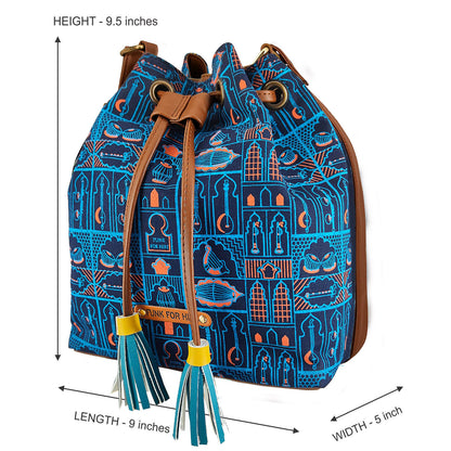 💥Combo Offers : Music Wall Drawstring Sling Bag Navy & Beige Zip Pocket Wallet