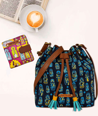 💥Combo Offers: Doll Drawstring Sling Bag & Music Wall Loop Wallet Purple