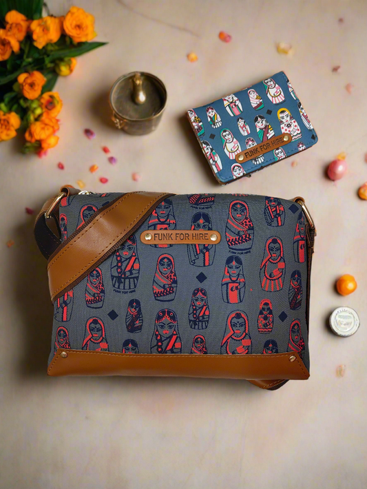 Combo Offers : Doll Box Grey Sling Bag & Pocket Teal Wallet