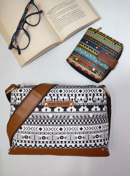 💥Combo Offers : Music Border Box White Sling Bag & Loop Black Wallet