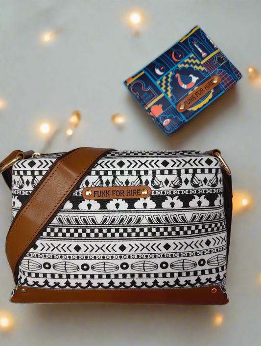 Combo Offers : Music Border Box White Sling Bag & Music Wall Pocket navy Wallet