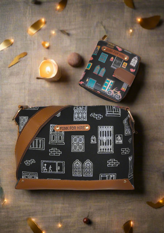 Combo Offers : Wall Box Black Sling Bag & Loop Black Wallet