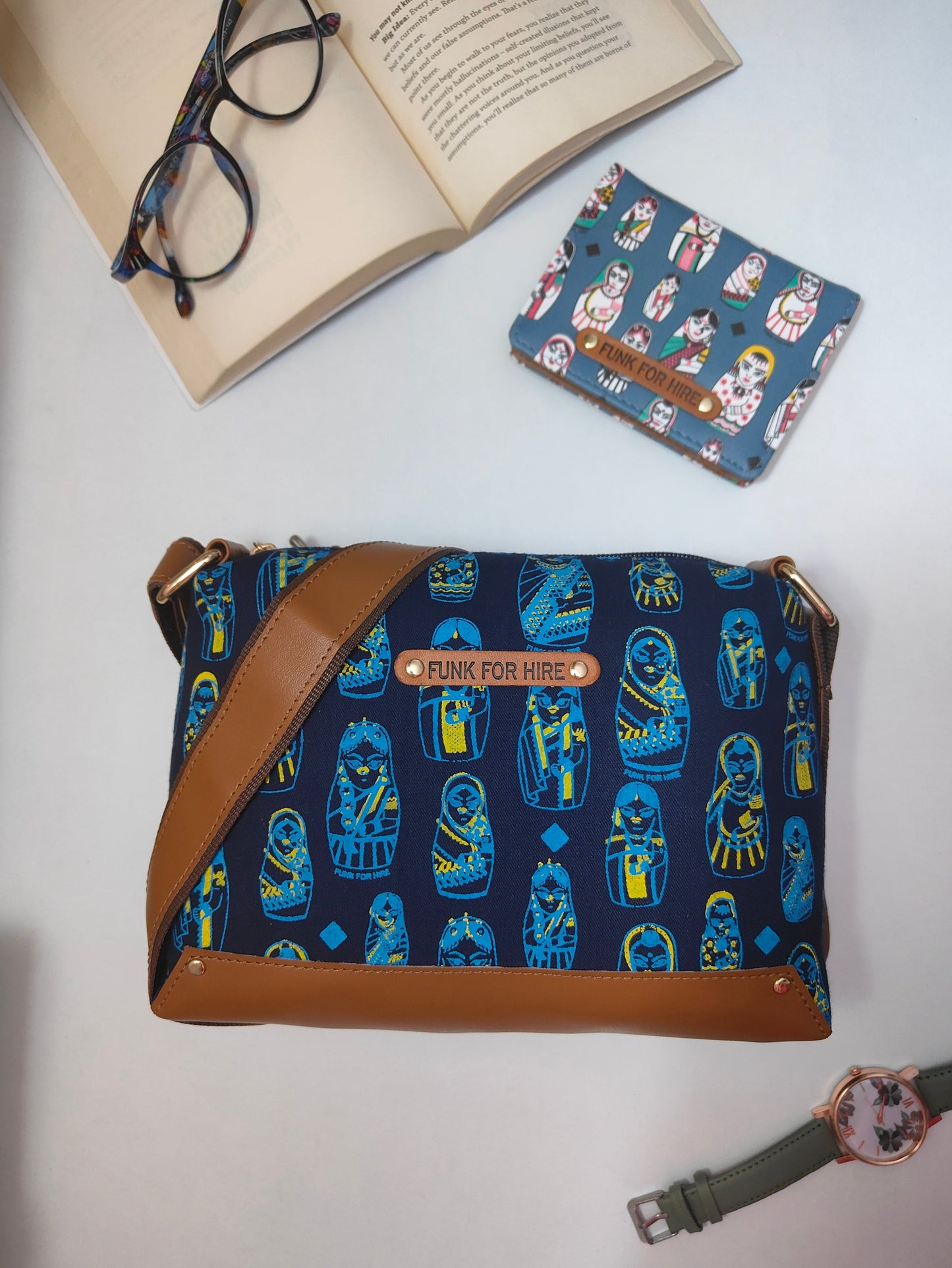 Combo Offers : Doll Box Navy Sling Bag & Pocket Teal Wallet