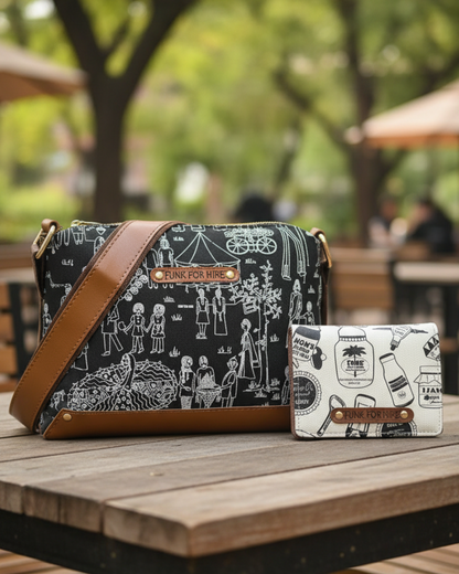 💥Combo Offers : Mela Box Black Sling Bag & Bottle Pocket  White Wallet