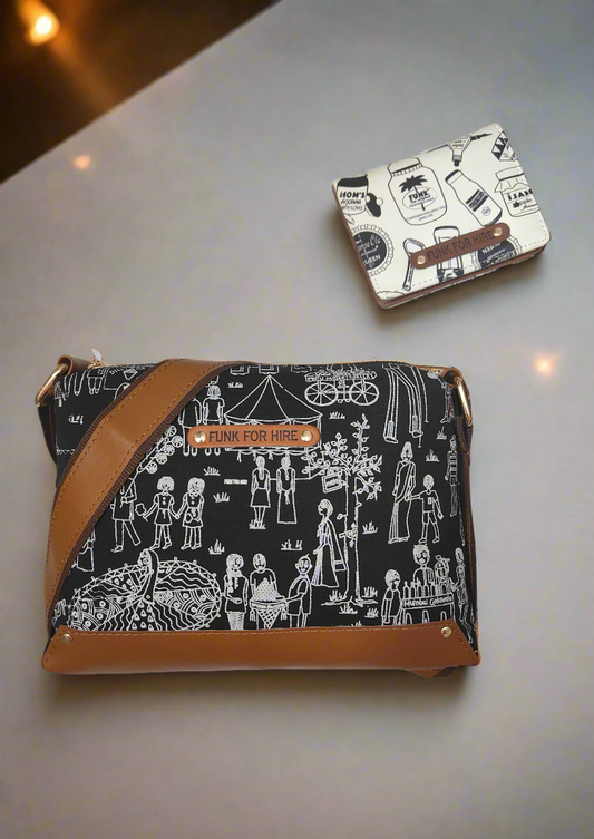 Combo Offers : Mela Box Black Sling Bag & Bottle Pocket  White Wallet