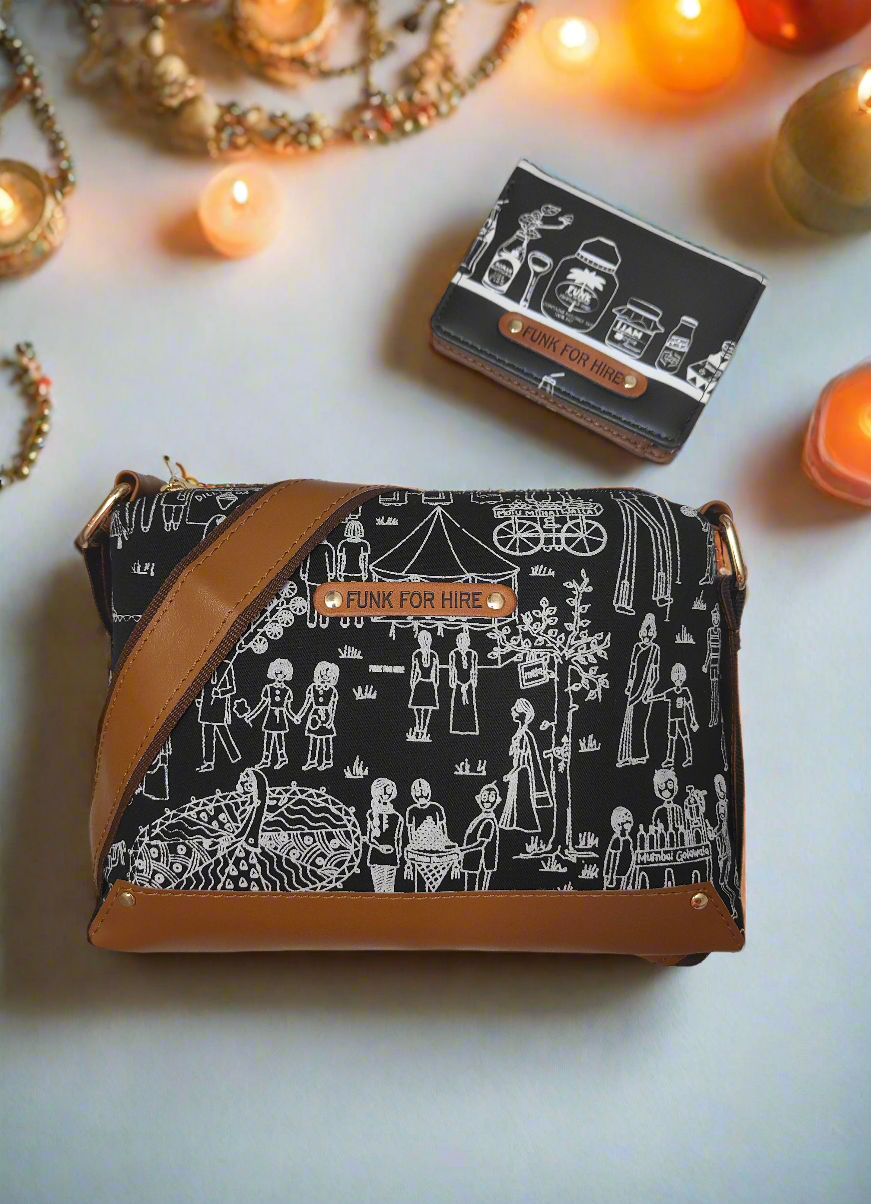 Combo Offers : Mela Box Black Sling Bag & Bottle Pocket Black Wallet