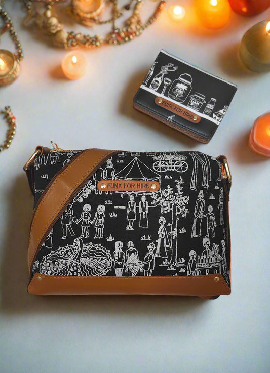 Combo Offers : Mela Box Black Sling Bag & Bottle Pocket Black Wallet