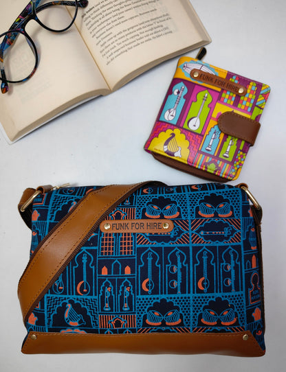 💥Combo Offers : Music Wall Box Navy Sling Bag & Loop Purple Wallet