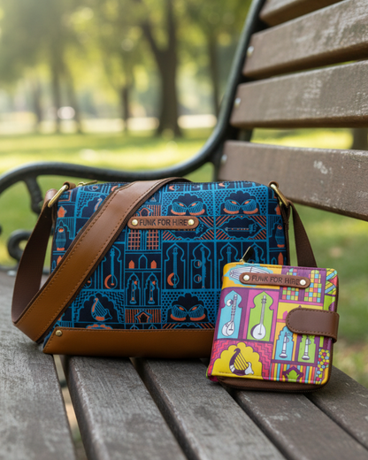 💥Combo Offers : Music Wall Box Navy Sling Bag & Loop Purple Wallet